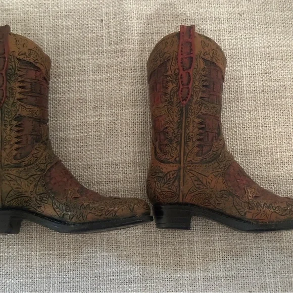 MINI - Western Resin Cowboy Boots - Brown - 4”L x 4”W Decor for home or office. - Picture 3 of 6